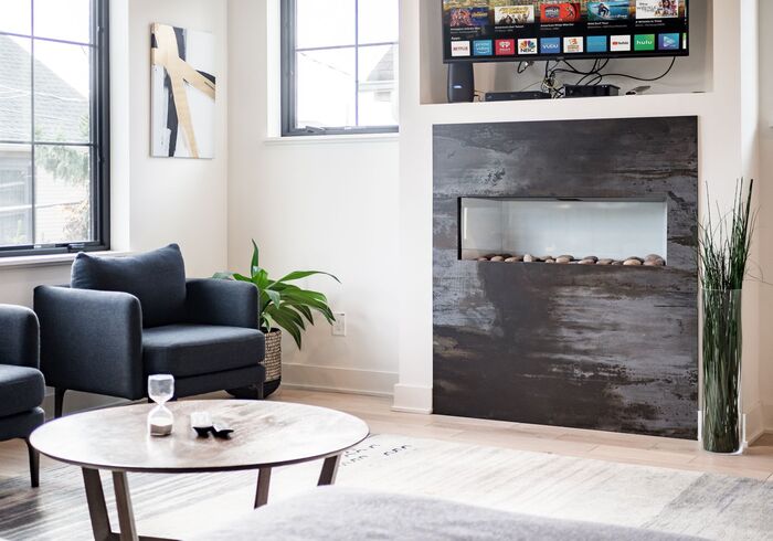 Built in Electric Fireplace with a ROKU TV above at the German Village House