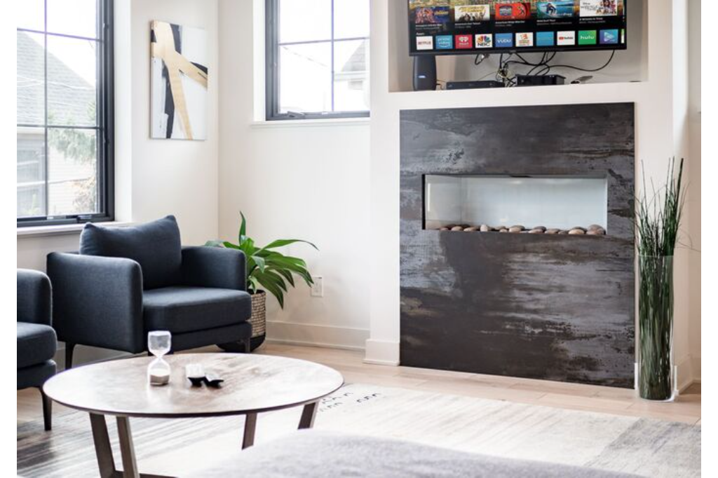 Built in Electric Fireplace with a ROKU TV above at the German Village House